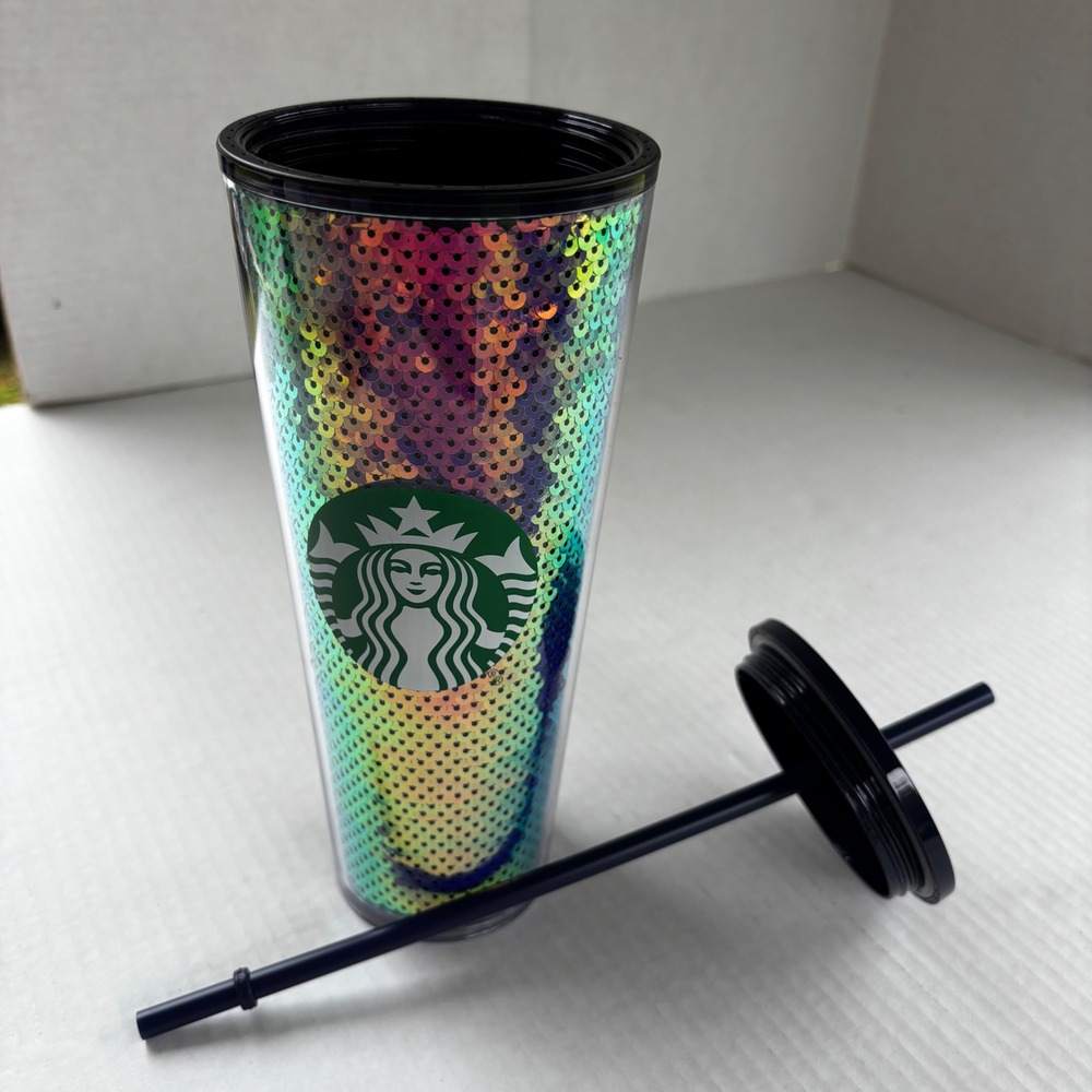 Starbucks 24oz Studded Tumbler Iridescent Rainbow Oil Slick Cold Cup Reusable